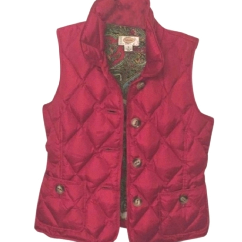 Talbots Diamond Quilted Down Vest Collar Unisex Preppy Red Petite Small